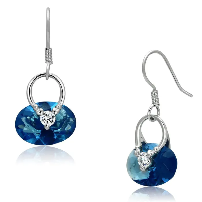 Alamode 3W338 Rhodium Brass Earrings with Synthetic Synthetic Glass in Sea Blue Earrings Alamode 3W338 Rhodium Brass Earrings with Synthetic Synthetic Glass in Sea Blue Earrings