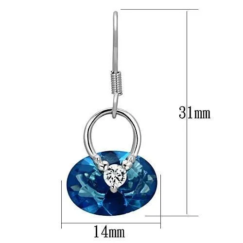 Alamode 3W338 Rhodium Brass Earrings with Synthetic Synthetic Glass in Sea Blue Earrings