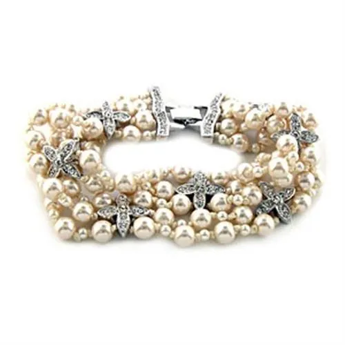 Alamode 7X415 Rhodium White Metal Bracelet with Synthetic in White Bracelets