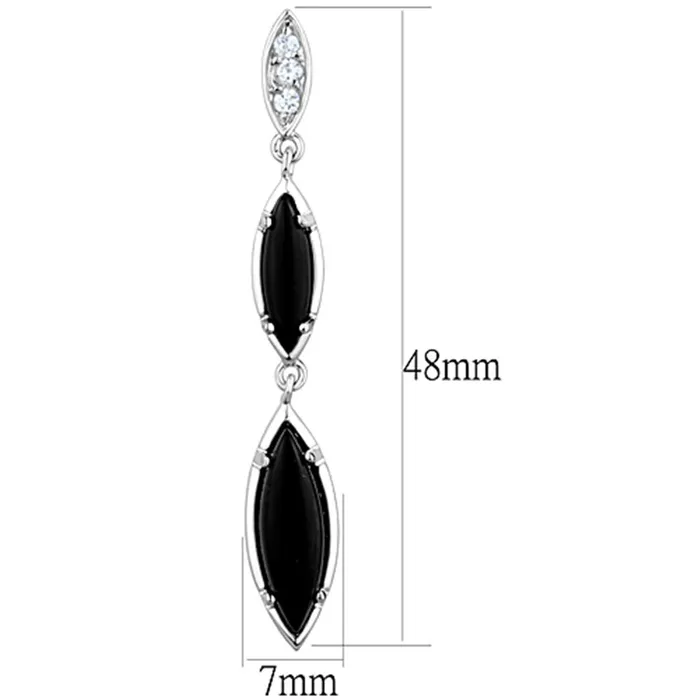 Alamode Earrings 3W702 Rhodium Brass Earrings with Synthetic Onyx in Jet