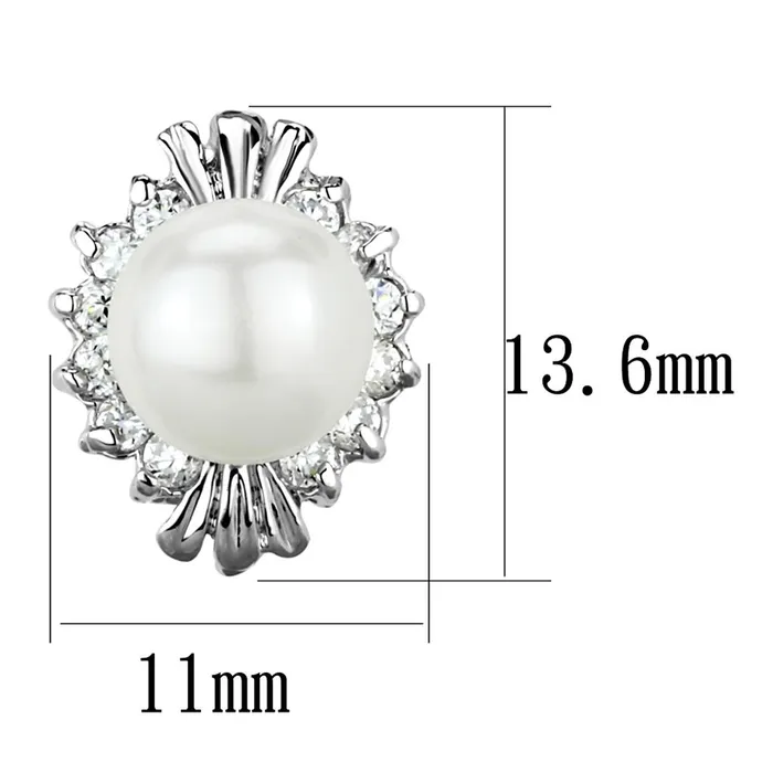 Alamode Earrings 3W886 Rhodium Brass Earrings with Synthetic Pearl in White