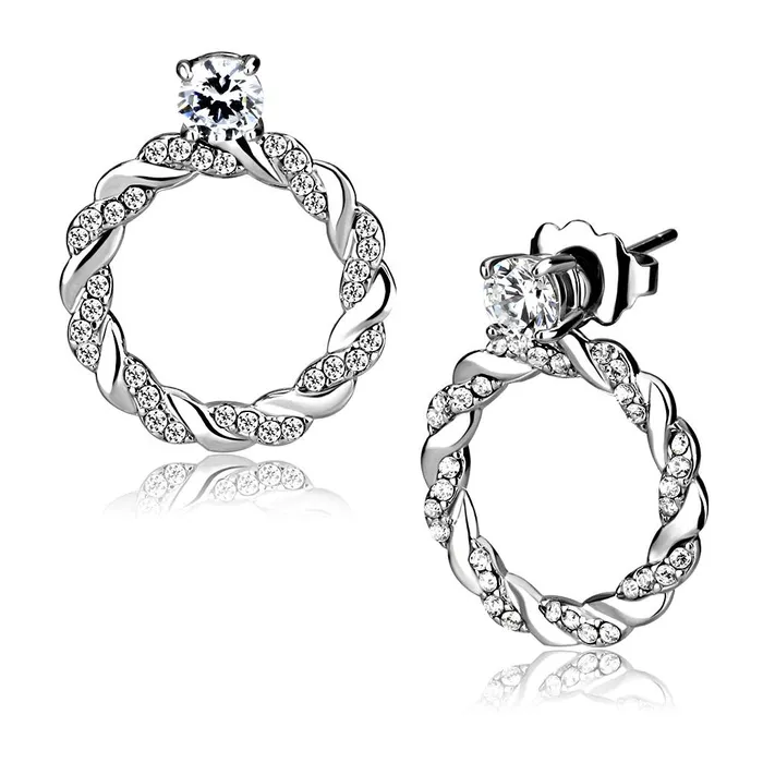 Alamode Earrings DA217 High polished no plating Stainless Steel Earrings with AAA Grade CZ in Clear Alamode Earrings DA217 High polished no plating Stainless Steel Earrings with AAA Grade CZ in Clear
