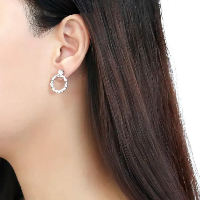 Alamode Earrings DA217 High polished no plating Stainless Steel Earrings with AAA Grade CZ in Clear