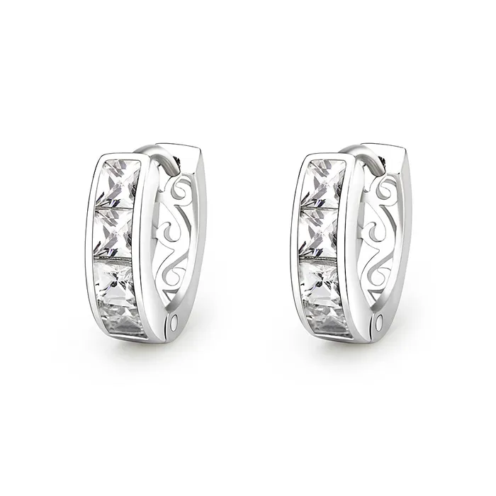 Alamode Earrings LO5W107 Rhodium Brass Earrings with AAA Grade CZ in Clear