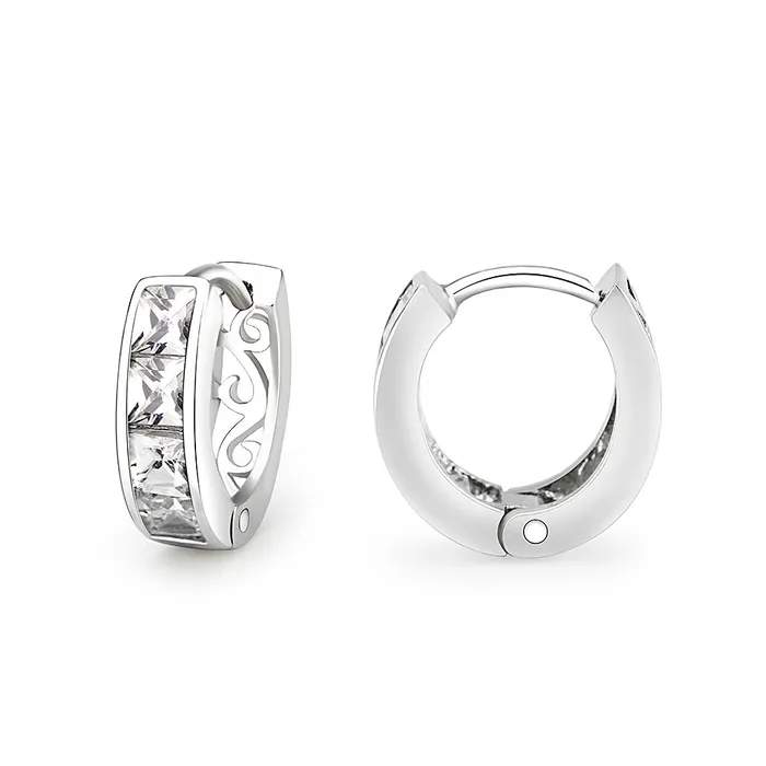 Alamode Earrings LO5W107 Rhodium Brass Earrings with AAA Grade CZ in Clear