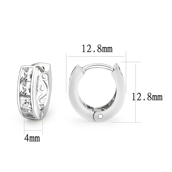 Alamode Earrings LO5W107 Rhodium Brass Earrings with AAA Grade CZ in Clear
