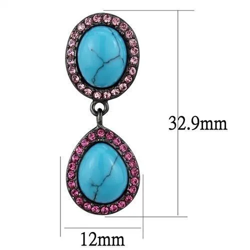 Alamode Earrings TK2847 IP Light Black IP Gun Stainless Steel Earrings with Synthetic Turquoise in Sea Blue