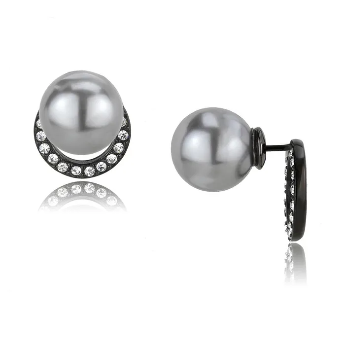 Alamode Earrings TK3481 IP BlackIon Plating Stainless Steel Earrings with Synthetic Pearl in Light Gray Alamode Earrings TK3481 IP BlackIon Plating Stainless Steel Earrings with Synthetic Pearl in Light Gray