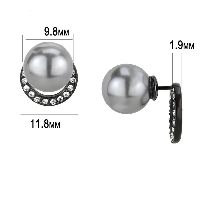 Alamode Earrings TK3481 IP BlackIon Plating Stainless Steel Earrings with Synthetic Pearl in Light Gray
