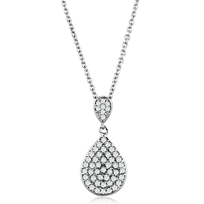 Alamode Necklaces 3W720 Rhodium Brass Necklace with AAA Grade CZ in Clear