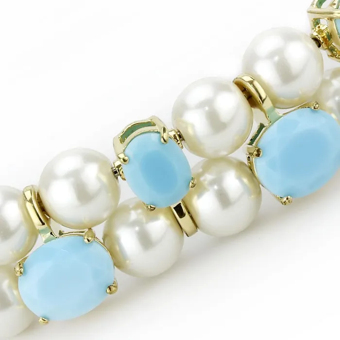 Alamode Necklaces LO4661 Gold Brass Necklace with Synthetic Glass Bead in White
