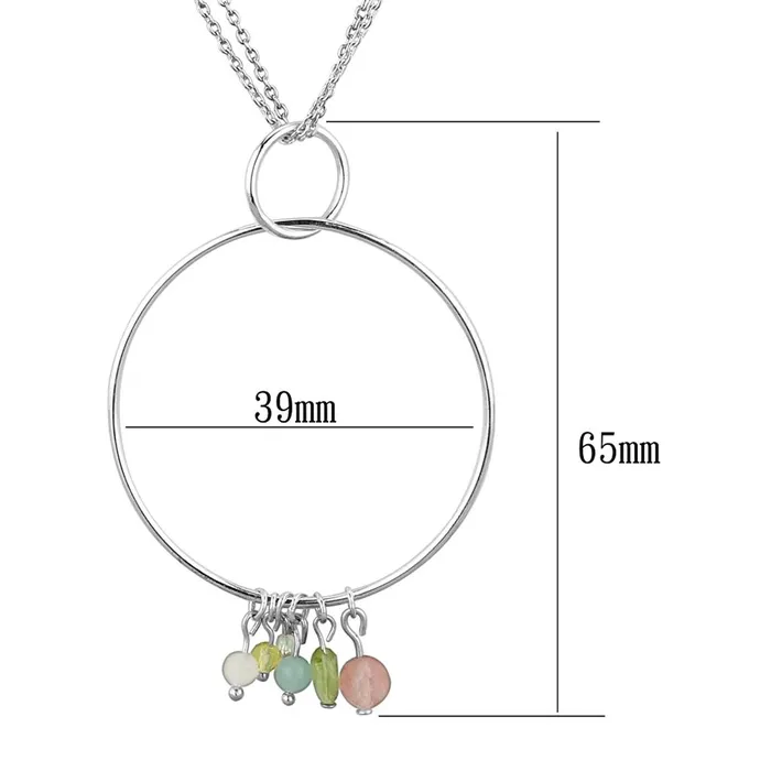 Alamode Necklaces LOS796 Silver 925 Sterling Silver Necklace with Synthetic Glass Bead in Multi Color