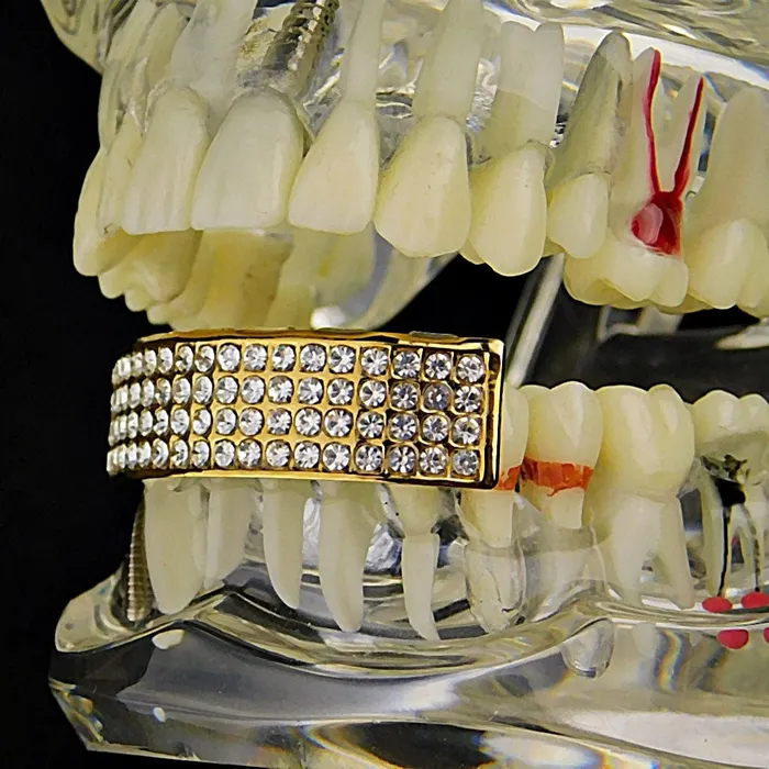 Bling Cartel Admin Earrings 14K Gold Plated Iced Four Row Bottom Teeth Grillz