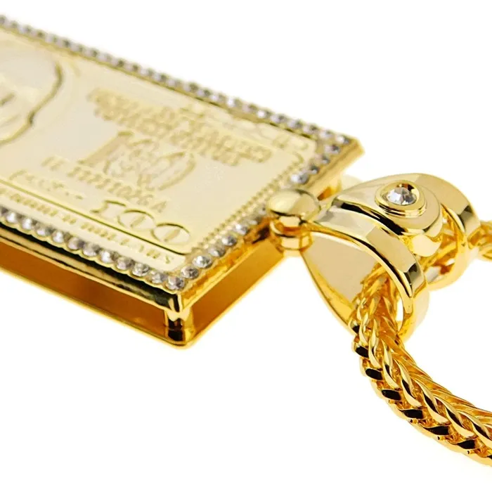 Bling Cartel Admin Necklaces 100 Dollar Bill Pendant 18k Gold Plated Franco Chain Necklace 24 Bling Cartel Admin Necklaces 100 Dollar Bill Pendant 18k Gold Plated Franco Chain Necklace 24