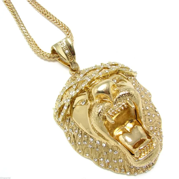 Bling Cartel Admin Necklaces Lion Head Gold Finish 36 Franco Chain Necklace
