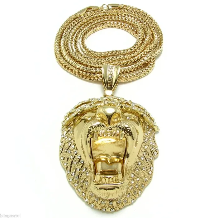 Bling Cartel Admin Necklaces Lion Head Gold Finish 36 Franco Chain Necklace