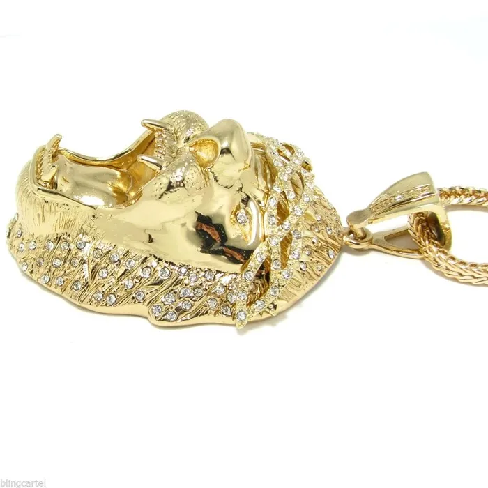 Bling Cartel Admin Necklaces Lion Head Gold Finish 36 Franco Chain Necklace