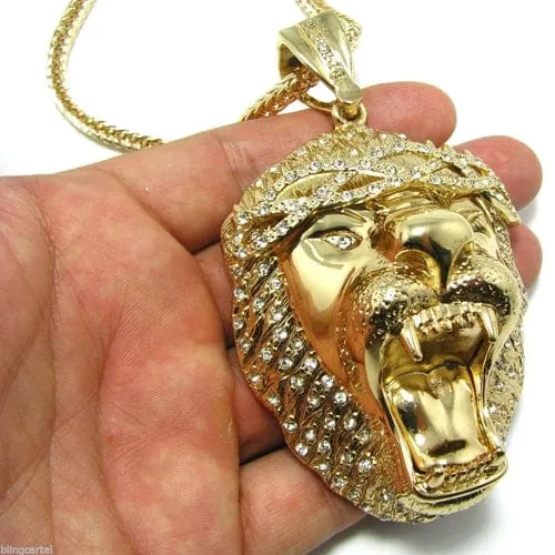 Bling Cartel Admin Necklaces Lion Head Gold Finish 36 Franco Chain Necklace