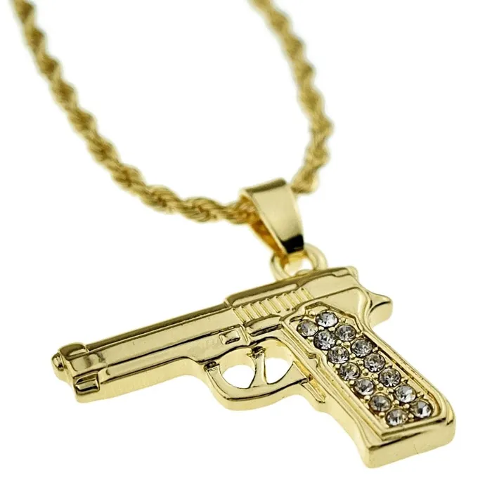 Bling Cartel Admin Necklaces Micro Gun Pistol Iced Pendant Rope Chain Gold Finish Necklace 24 Bling Cartel Admin Necklaces Micro Gun Pistol Iced Pendant Rope Chain Gold Finish Necklace 24