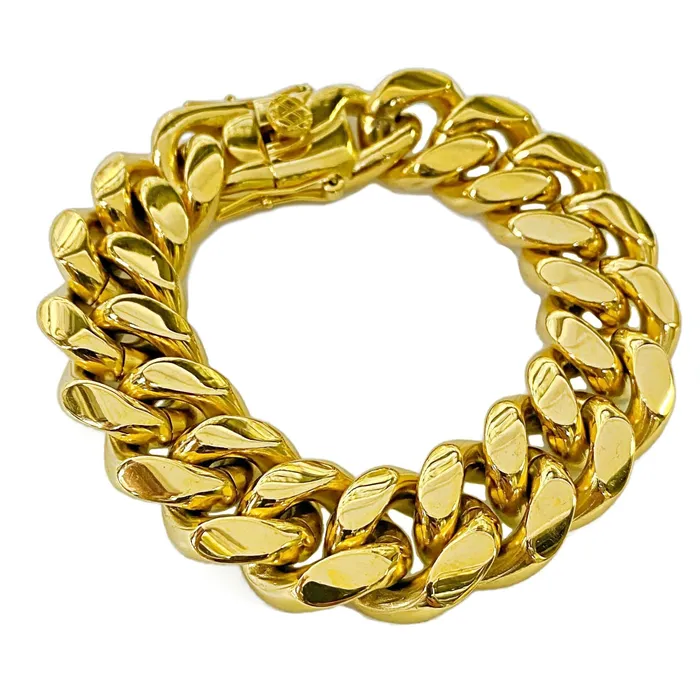 Bling Cartel Mens 24K Gold Plated Over 316L Stainless Steel Cuban Bracelet 85 20MM Bracelets Bling Cartel Mens 24K Gold Plated Over 316L Stainless Steel Cuban Bracelet 85 20MM Bracelets