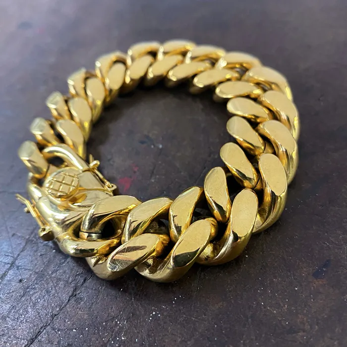Bling Cartel Mens 24K Gold Plated Over 316L Stainless Steel Cuban Bracelet 85 20MM Bracelets Bling Cartel Mens 24K Gold Plated Over 316L Stainless Steel Cuban Bracelet 85 20MM Bracelets