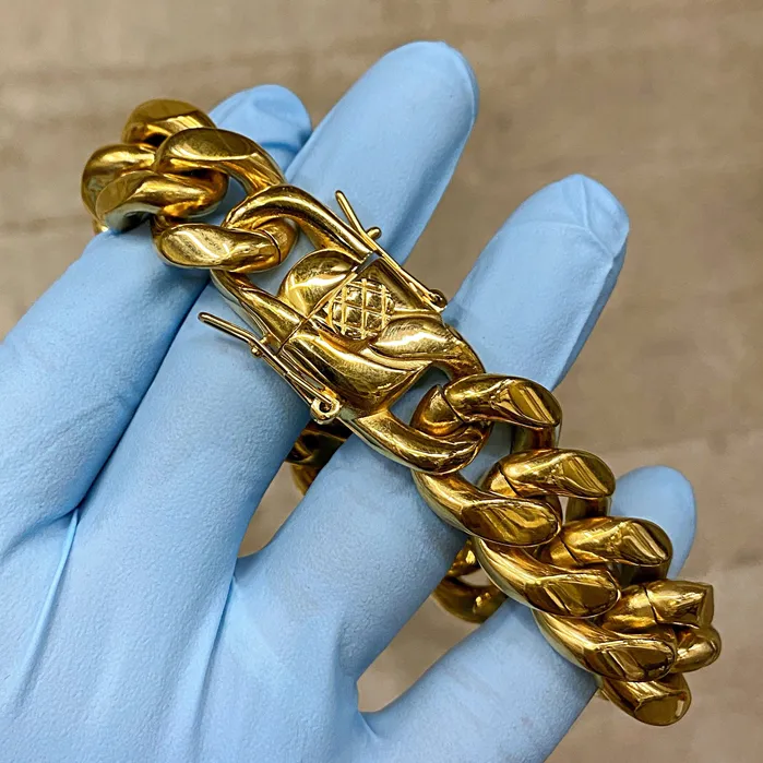Bling Cartel Mens 24K Gold Plated Over 316L Stainless Steel Cuban Bracelet 85 20MM Bracelets Bling Cartel Mens 24K Gold Plated Over 316L Stainless Steel Cuban Bracelet 85 20MM Bracelets