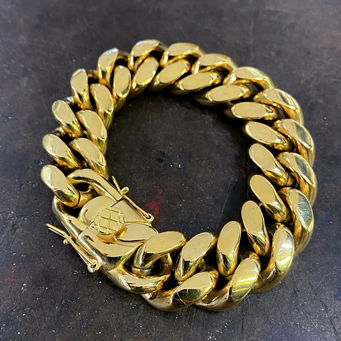 Bling Cartel Mens 24K Gold Plated Over 316L Stainless Steel Cuban Bracelet 85 20MM Bracelets Bling Cartel Mens 24K Gold Plated Over 316L Stainless Steel Cuban Bracelet 85 20MM Bracelets