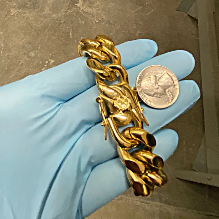 Bling Cartel Mens 24K Gold Plated Over 316L Stainless Steel Cuban Bracelet 85 20MM Bracelets Bling Cartel Mens 24K Gold Plated Over 316L Stainless Steel Cuban Bracelet 85 20MM Bracelets