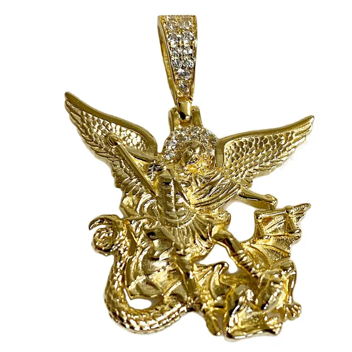 Bling Cartel Necklaces 14K Gold Plated 925 Sterling Silver St Saint Michael Archangel Pendant Bling Cartel Necklaces 14K Gold Plated 925 Sterling Silver St Saint Michael Archangel Pendant