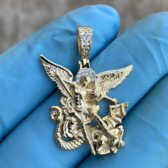 Bling Cartel Necklaces 14K Gold Plated 925 Sterling Silver St Saint Michael Archangel Pendant