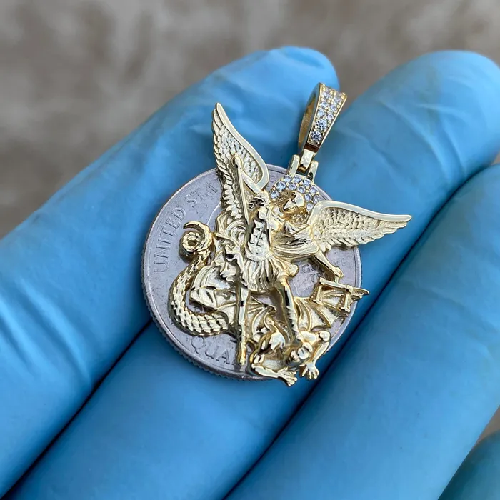 Bling Cartel Necklaces 14K Gold Plated 925 Sterling Silver St Saint Michael Archangel Pendant
