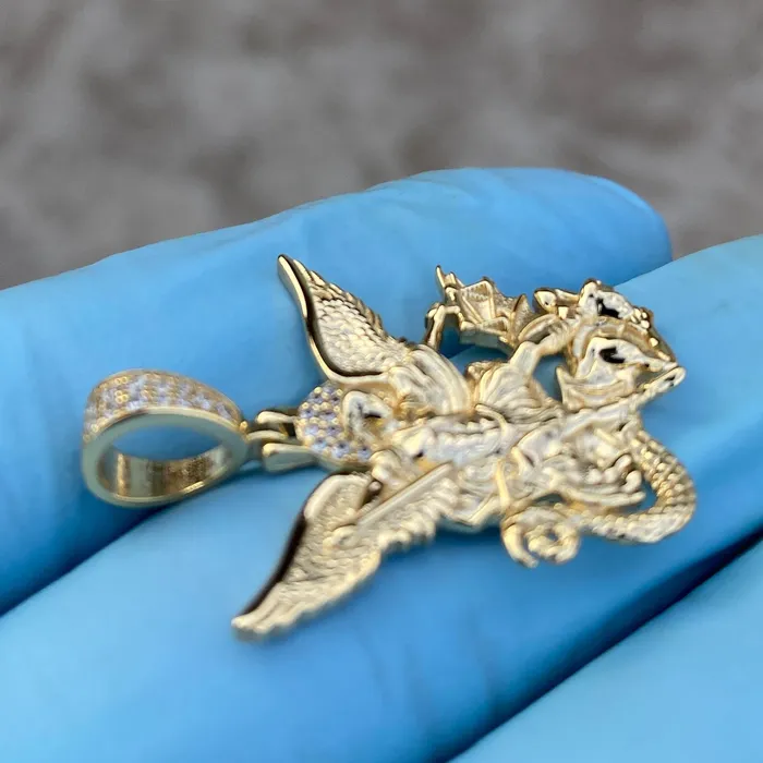 Bling Cartel Necklaces 14K Gold Plated 925 Sterling Silver St Saint Michael Archangel Pendant
