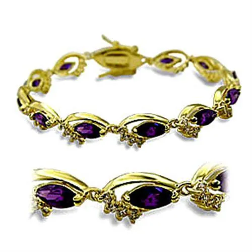 Bracelets 415703 Gold Brass Bracelet with AAA Grade CZ in Amethyst Alamode Bracelets 415703 Gold Brass Bracelet with AAA Grade CZ in Amethyst Alamode