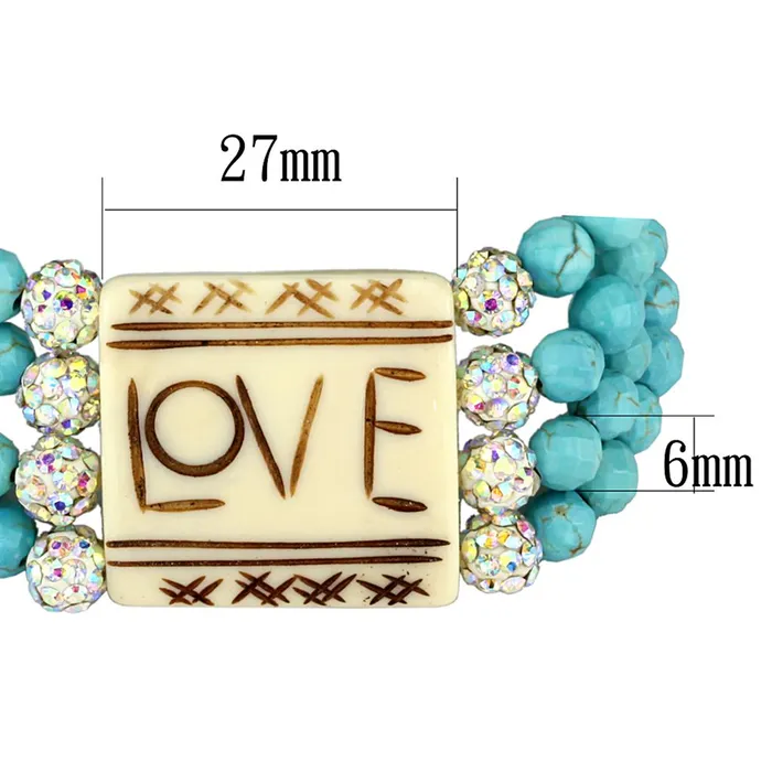 Bracelets Alamode LO3799 No Plating Brass Bracelet with Synthetic Glass Bead in Sea Blue