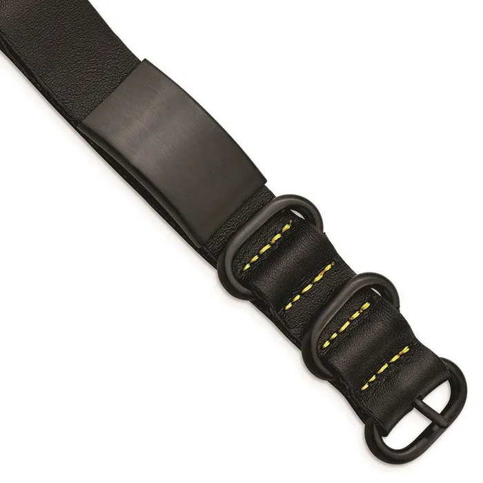 Bracelets Chisel Stainless Steel Brushed Black IP Black Leather Adj ID Bracelet Bracelets Chisel Stainless Steel Brushed Black IP Black Leather Adj ID Bracelet