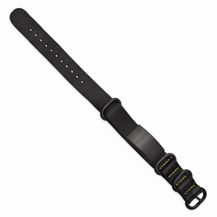 Bracelets Chisel Stainless Steel Brushed Black IP Black Leather Adj ID Bracelet Bracelets Chisel Stainless Steel Brushed Black IP Black Leather Adj ID Bracelet