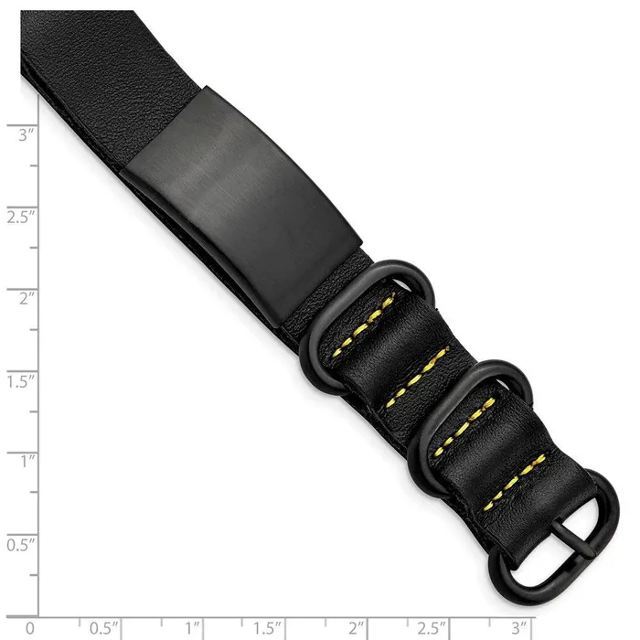 Bracelets Chisel Stainless Steel Brushed Black IP Black Leather Adj ID Bracelet Bracelets Chisel Stainless Steel Brushed Black IP Black Leather Adj ID Bracelet