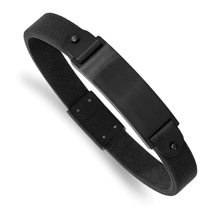 Bracelets Chisel Stainless Steel Brushed Black IPplated Black Leather 85in ID Bracelet Bracelets Chisel Stainless Steel Brushed Black IPplated Black Leather 85in ID Bracelet