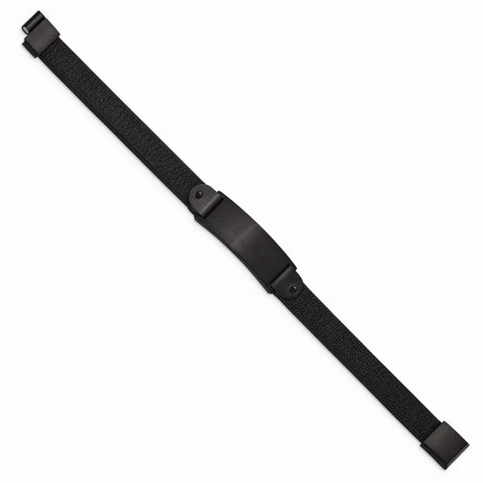 Bracelets Chisel Stainless Steel Brushed Black IPplated Black Leather 85in ID Bracelet Bracelets Chisel Stainless Steel Brushed Black IPplated Black Leather 85in ID Bracelet