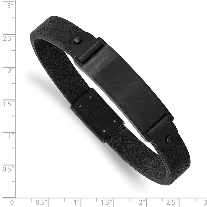 Bracelets Chisel Stainless Steel Brushed Black IPplated Black Leather 85in ID Bracelet Bracelets Chisel Stainless Steel Brushed Black IPplated Black Leather 85in ID Bracelet