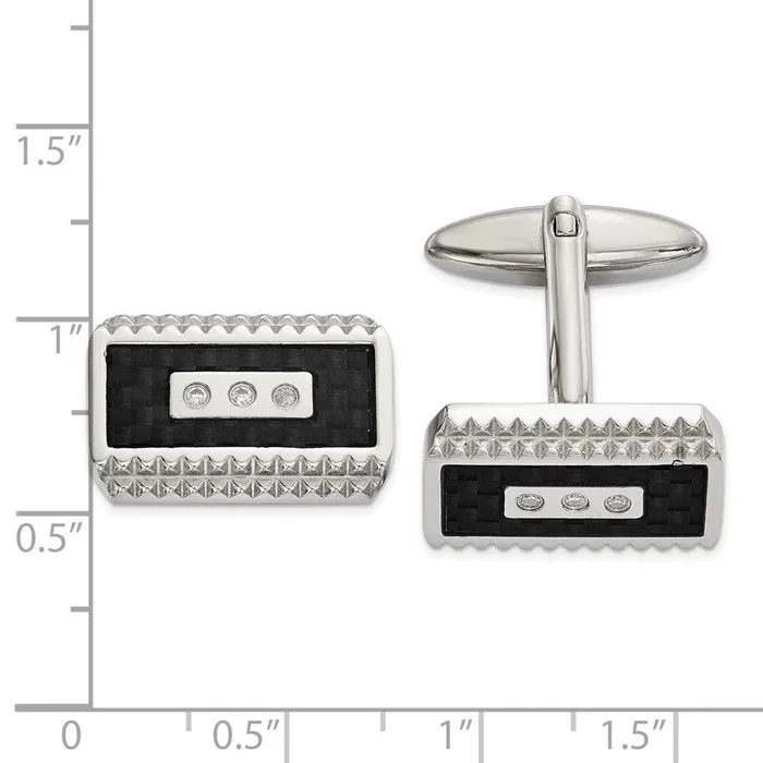 Bracelets Chisel Stainless Steel Polished Black Carbon Fiber Inlay with CZ Cufflinks Bracelets Chisel Stainless Steel Polished Black Carbon Fiber Inlay with CZ Cufflinks