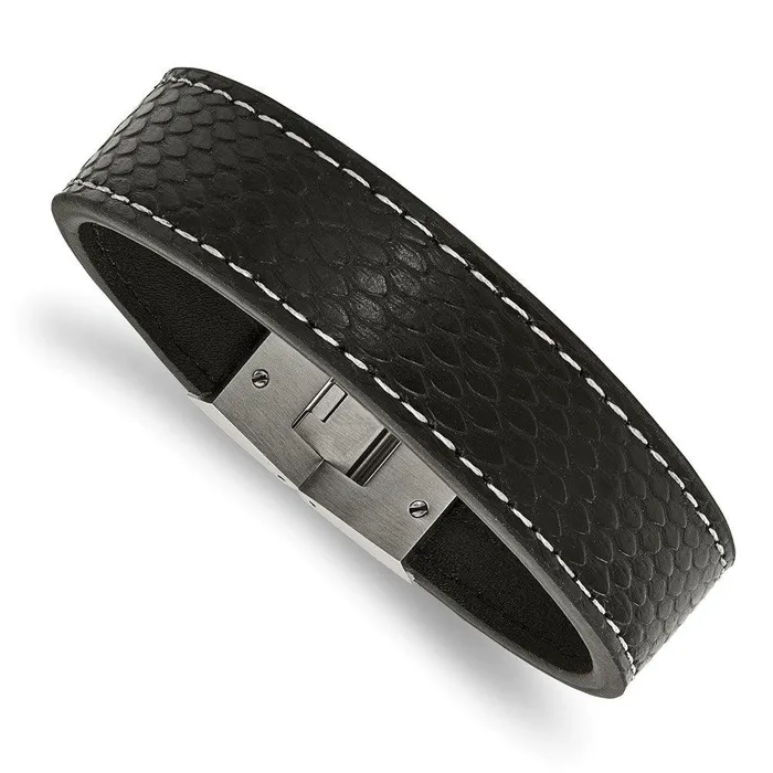 Bracelets Chisel Stainless Steel Polished Black Leather Bracelet
