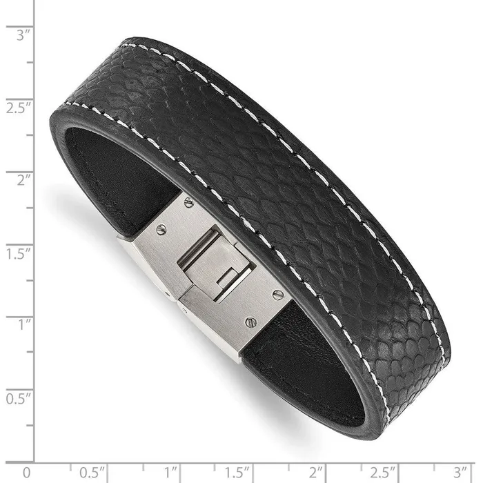 Bracelets Chisel Stainless Steel Polished Black Leather Bracelet Bracelets Chisel Stainless Steel Polished Black Leather Bracelet