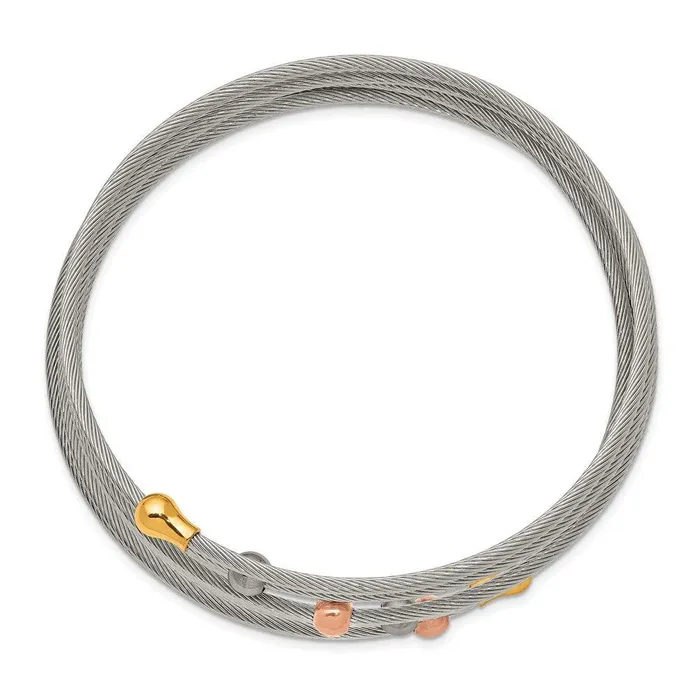 Bracelets Chisel Stainless Steel Polished Rose and Yellow IPplated Flexible Coil Bangle Bracelets Chisel Stainless Steel Polished Rose and Yellow IPplated Flexible Coil Bangle