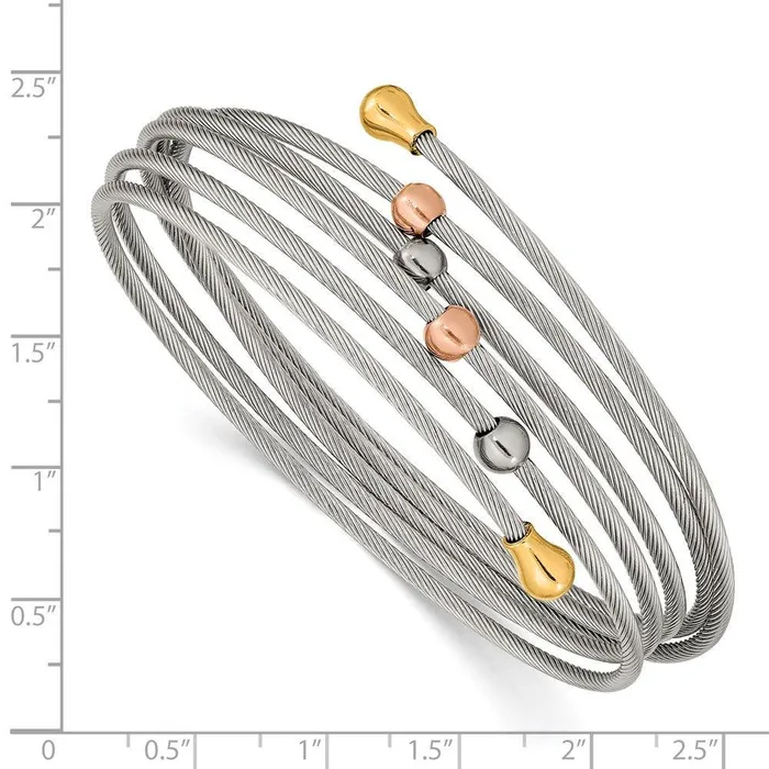 Bracelets Chisel Stainless Steel Polished Rose and Yellow IPplated Flexible Coil Bangle Bracelets Chisel Stainless Steel Polished Rose and Yellow IPplated Flexible Coil Bangle