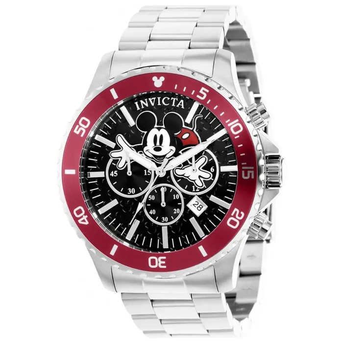 Bracelets Invicta Invicta Mens Chrono Watch Disney Black Dial Red Bezel Silver Tone Bracelet 39047 Bracelets Invicta Invicta Mens Chrono Watch Disney Black Dial Red Bezel Silver Tone Bracelet 39047
