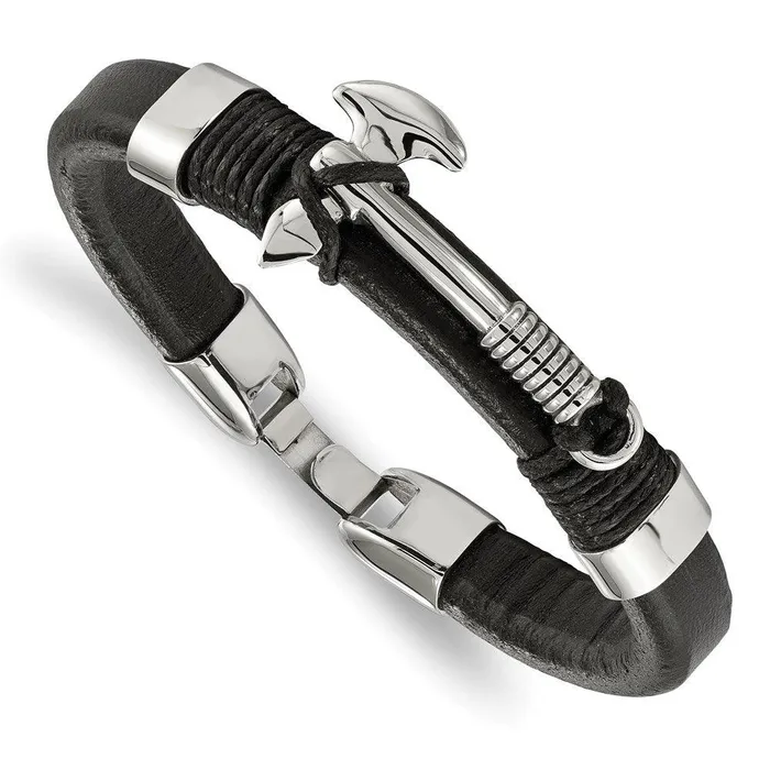 Bracelets Stainless Steel Polished Leather Hatchet 85in Bracelet Chisel