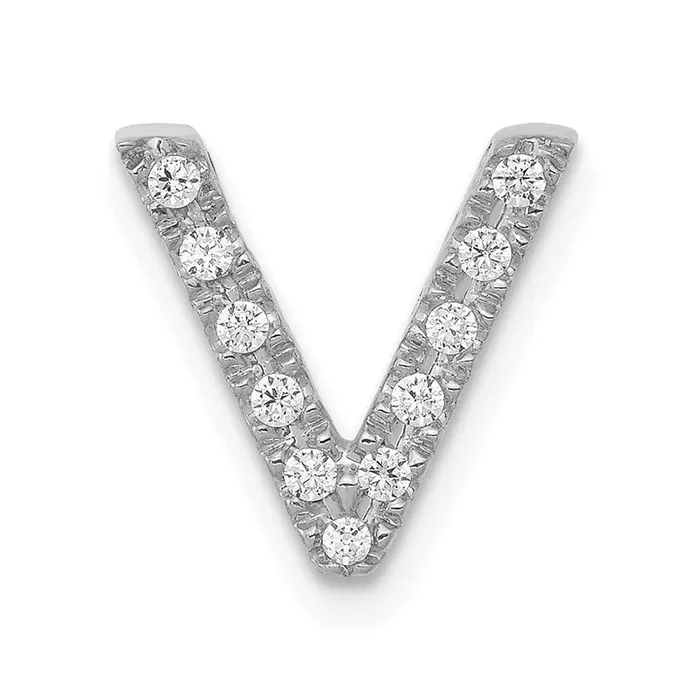 Charm Necklaces 14k White Gold Diamond Initial V Charm Jewelry