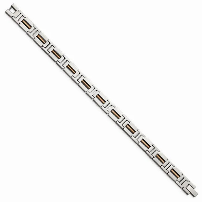 Chisel Bracelets Stainless Steel Polished Black and Rose IPplated 85in Link Bracelet Chisel Bracelets Stainless Steel Polished Black and Rose IPplated 85in Link Bracelet