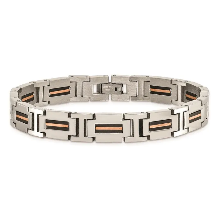 Chisel Bracelets Stainless Steel Polished Black and Rose IPplated 85in Link Bracelet Chisel Bracelets Stainless Steel Polished Black and Rose IPplated 85in Link Bracelet